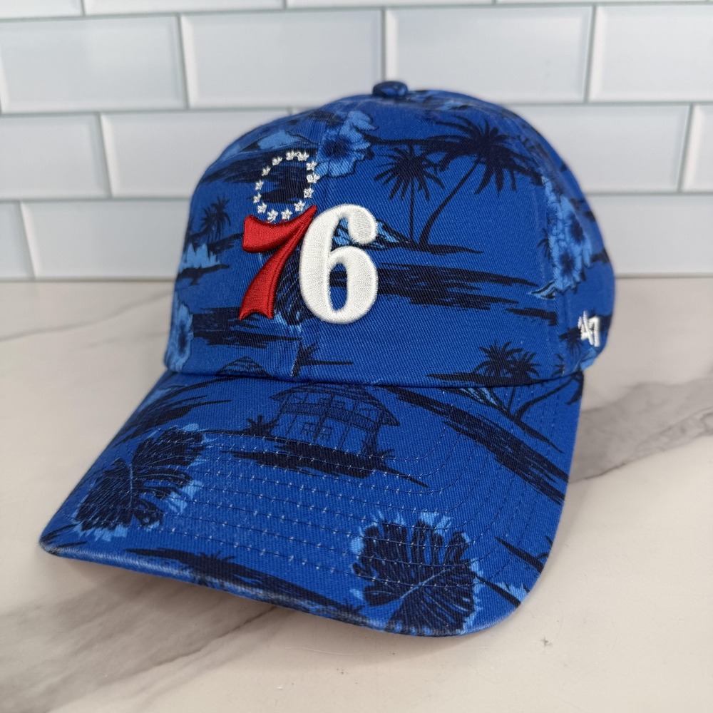 Philadelphia 76ers Hat Cap Strap Back Mens Blue NBA 47 Hawaiian Floral
